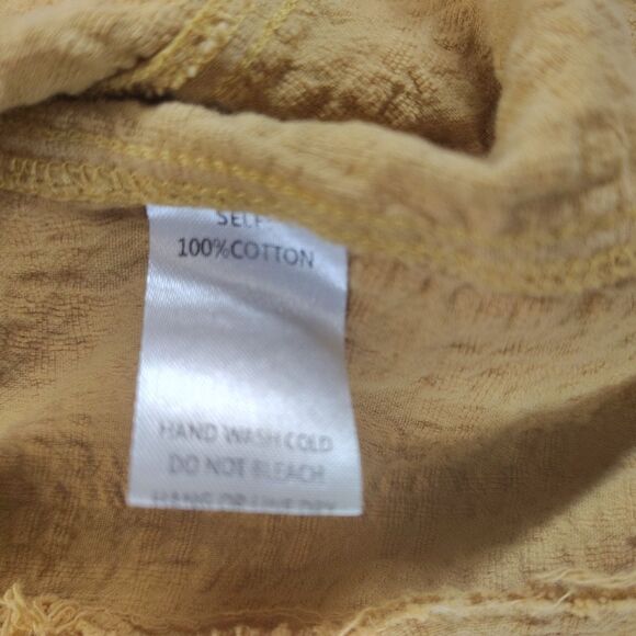 Easel Womens M Mustard Yellow Crinkle Cotton Batwing Eyelet Fabric Sleeve Blouse - Picture 8 of 12